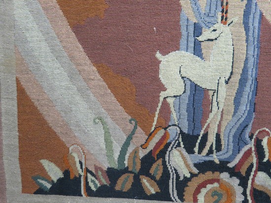 French Art Deco Tapestry Style Jean Dupas Maiden With Fawns